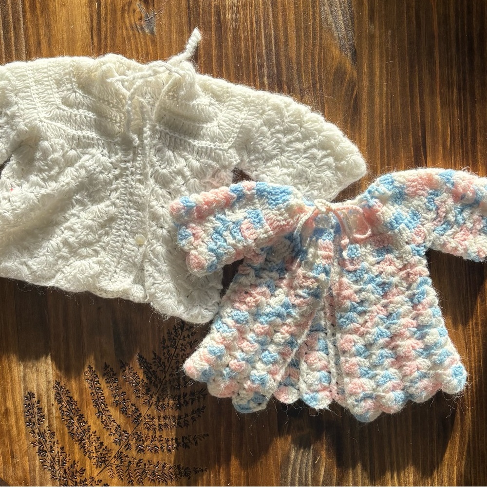 Handmade Baby Sweaters - White and Multicolor